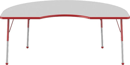 FDP Kidney Activity School and Office Table (48 x 72 inch), Standard Legs with Ball Glides for Collaborative Seating Environments, Adjustable Height 19-30 inches - Gray Top and Red Edge