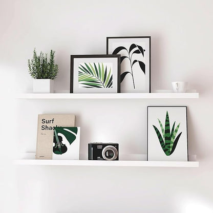 White Floating Shelves for Wall Decor, Long Wall Mounted Storage Shelf for Bedroom, Living Room, Bathroom, Kitchen, Nursery, Display Picture Ledge Shelf with Lip Set of 2-36 Inches, White