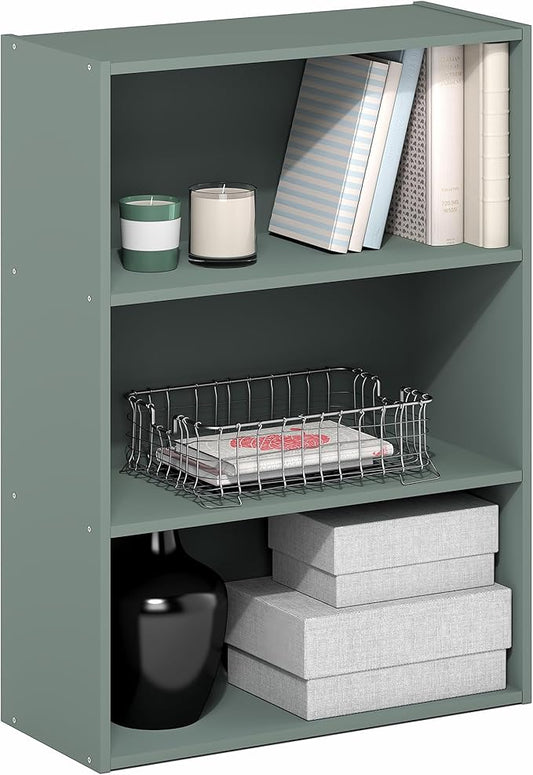 Furinno PASIR Book Shelf, 3-Tier Bookshelf, Storage Shelves Bookcase, 9.7 x 23.7 x 31.5, for Living Room, Bedroom, Home Office, Sage Green