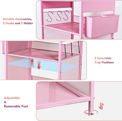 Pink Small Nightstand, Kids Nightstand for Bedroom, End Table with Hooks and Holder, Toddler Bedside Table for Girls, Desk Organizer for Office, Dorm (Pink)