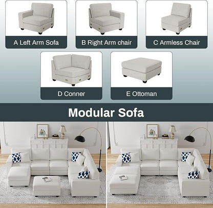 Legend Vansen Oversized Modular Sectional Sofa,U/L‑Shaped Reversible Couch with Ottoman,Deep Seat Plush Polyester Sofa for Living Room,8‑Seater,Cream