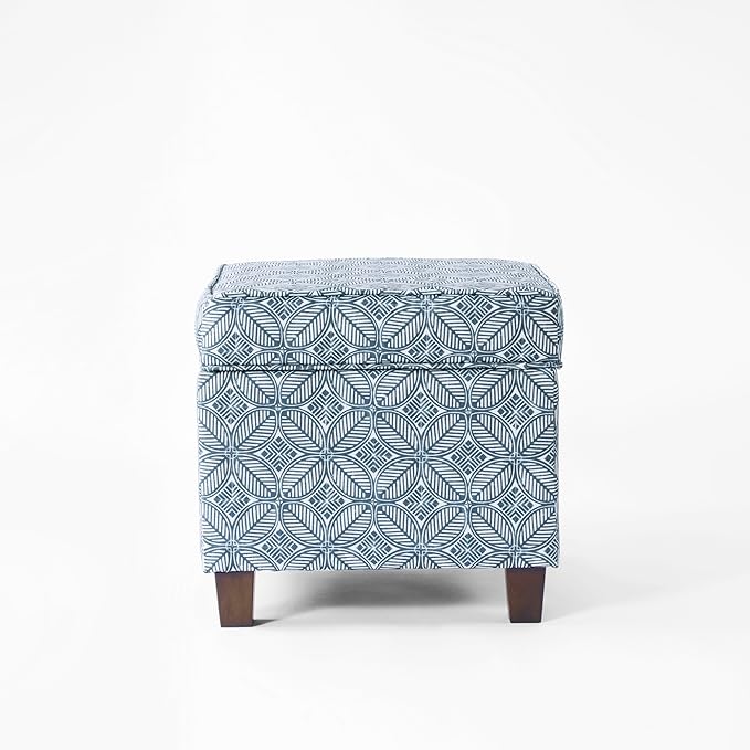 HomePop 18" Classic Square Storage Ottoman - Blue Indigo Print