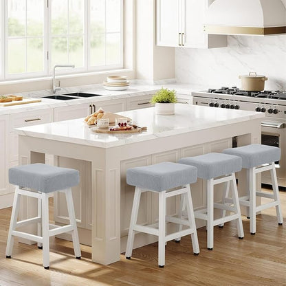 YISUN Stool Covers Rectangle - 4 Pack Stretch Waterproof Saddle Seat Cover Counter Bar Stools Bar Chairs Covers Kitchen Island Chairs Cushion Protector (4, Light Gray)