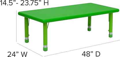 Flash Furniture Wren 24''W x 48''L Rectangular Green Plastic Height Adjustable Activity Table