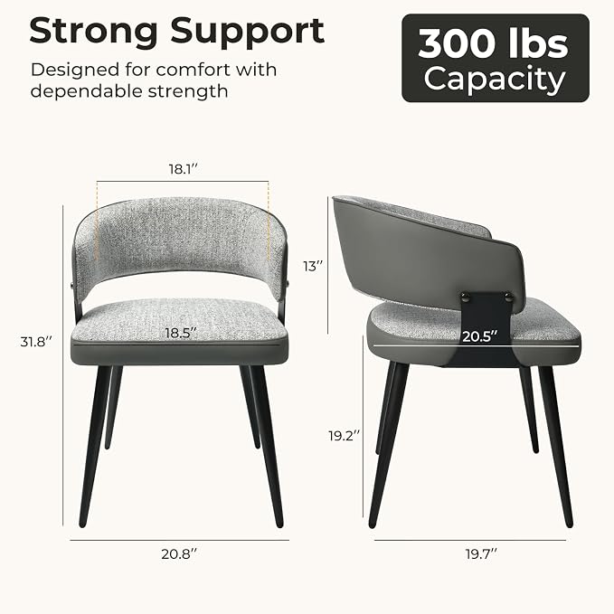 Dining Chairs Set of 2, Modern Upholstered Kitchen & Dining Room Chairs with Breathable Woven Fabric, Easy to Assemble & Clean for Dining Room, Restaurant, Cafe