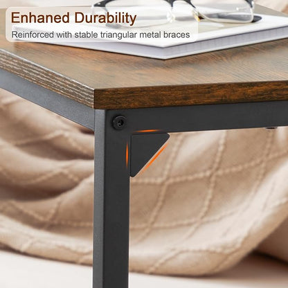 AMHANCIBLE C Shaped End Tables Set of 2, Couch Side Tables that Slide Under Sofa, Slim TV Trays for Living Room and Bedroom, Narrow Space Saving Laptop Workstation, Rustic Brown, HET02BBR