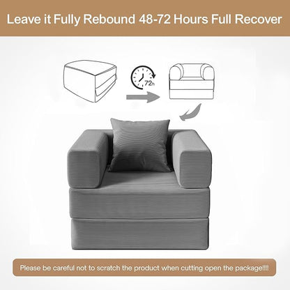 Single Couch Sofa for Small Spaces 2 in 1 Convertible Sofa to Lounger Comfy Bean Bag Chair for Adults with Removable Cover with Pillows for Bedroom, Apartment, Office(Light Gray, 35.43" Single Sofa)
