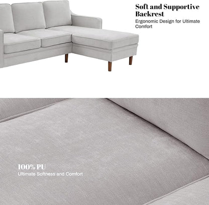 Kingfun 88" L-Shape Sofa, Chenille Sectional Couch, Mid Century Modern Couches with Solid Wood Frame for Living Room Bedroom