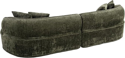 KEIKI 114" Boucle Curved Modular Sectional Sofa with 4 Pillows, Upholstered Oversized 4-Seater Boneless Couch with High Resilience Cushion, No Assembly Required, for Apartment, Living Room, Green