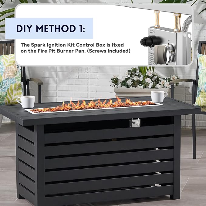 Skyflame Spark Ignition Gas Fire Pit Burner Kit, 48" Linear Stainless Steel Complete Drop-in Burner Kit with Flame Sensing,Propane Regulator Connector Hose Set for Propane Tank