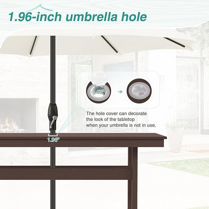 7 Piece Patio Dining Set, 66" Rectangle HDPS Weather Resistant Outdoor Table & 6 Patio Chairs Set with 1.96" Umbrella Hole, Heavy Duty Chairs for Backyard Deck, Dark Brown