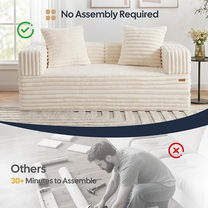COMAX Futon Sofa Bed, Convertible Sofa Bed, Folding Boneless Couches | Boneless Couch for living room, Fold Out Small Foldable Loveseat Floor Sleeper Mattress Lounge Space‑Saving, Light Beige