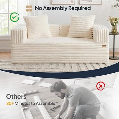 COMAX Futon Sofa Bed, Convertible Sofa Bed, Folding Boneless Couches | Boneless Couch for living room, Fold Out Small Foldable Loveseat Floor Sleeper Mattress Lounge Space‑Saving, Light Beige