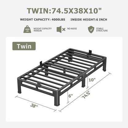 NKZ 10 Inch Twin Size Bed Frame, Metal Bed Frame & Box Spring 2 in 1 Platform with Round Corner Legs, 4000lbs Weight Capacity Reinforced Low Profile Metal Frame, Noise-Free, Easy Assembly