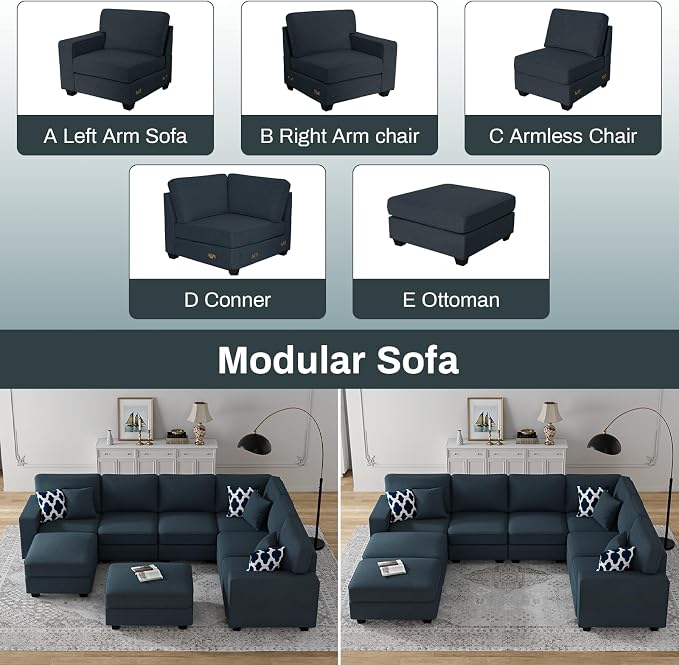 Legend Vansen Oversized Modular Sectional Sofa,U/L‑Shaped Reversible Couch with Ottoman,Deep Seat Plush Polyester Sofa for Living Room,8‑Seater,Charcoal