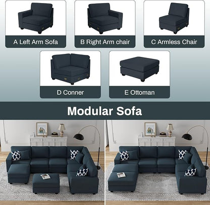Legend Vansen Oversized Modular Sectional Sofa,U/L‑Shaped Reversible Couch with Ottoman,Deep Seat Plush Polyester Sofa for Living Room,8‑Seater,Charcoal