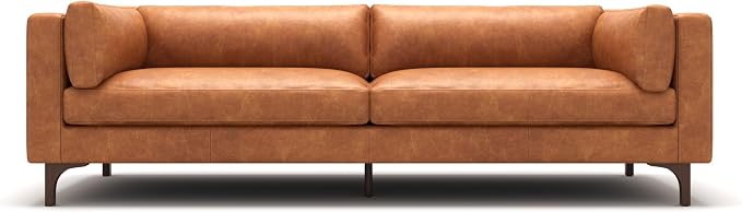 Valencia Mary Leather Couch 93" | Top Grain Nappa 11000 Leather Wide Seat, Solid Wood Frame, Plush Cushioning, Top-Stitched French Seams, Saddle Tan