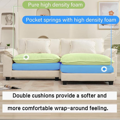 Oprisen 86" Modular Sectional Sofa, Comfy Cloud Couch Sectional Sofa with Ottoman, Chenille Sofa Sleeper Deep Seat Sofa with Throw Pillows for Living Room (Beige White, 86"- L Shape)