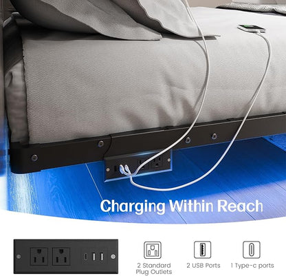 Liians King Size Floating Bed Frame with Smart LED Lights and USB Charging Station, Modern Sturdy Metal Platform, Noise Free, No Box Spring Needed Easy Assembly