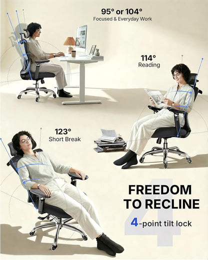 HUANUO Ergonomic Office Chair with 6D Armrest, Seat Depth Adjustment, Lumbar Support, Quiet Rubber Caster, High Back Mesh Gaming Chair with 3D Headrest, Big and Tall Chair for Home Office, Pack of 6