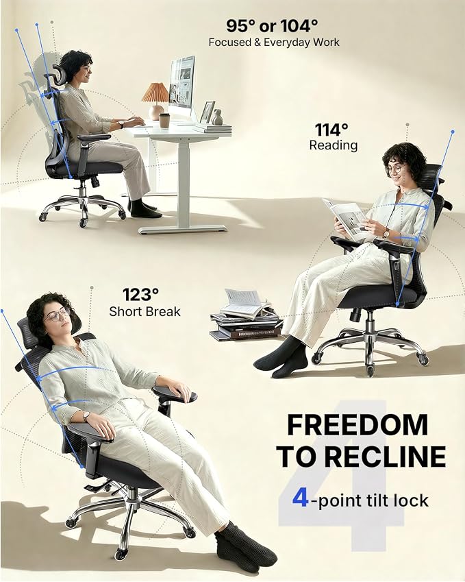 HUANUO Ergonomic Office Chair with 6D Armrest, Seat Depth Adjustment, Lumbar Support, Quiet Rubber Caster, High Back Mesh Gaming Chair with 3D Headrest, Big and Tall Chair for Home Office, Pack of 3