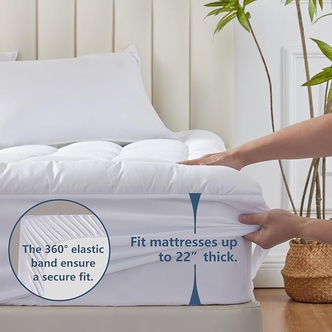 CozyLux Full Size Mattress Pad Pillow Top Cotton Cooling Mattress Topper 8-21" Deep Pocket Mattress Cover Quilted Fitted Cooling 450GSM Mattress Protector (54x75 Inch,White)