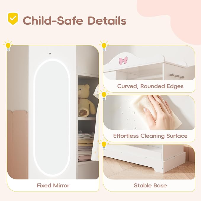 Kids Armoire with Jewelry Cabinet, Kids Dress Up Storage with Shelves, Girls Wardrode Costume Organizer with Full Length Mirror, Children Closet with Armoire for Bedroom, Kids Room, Girls