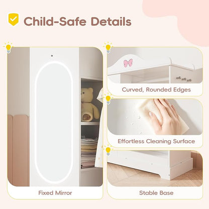 Kids Armoire with Jewelry Cabinet, Kids Dress Up Storage with Shelves, Girls Wardrode Costume Organizer with Full Length Mirror, Children Closet with Armoire for Bedroom, Kids Room, Girls