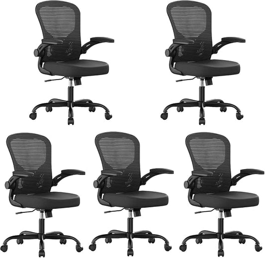 Office Chair, Ergonomic Desk Chairs 330LBS Capacity High Back Mesh Computer Chair with Flip-up Armrests, Comfy Work Chair with Adjustable Lumbar Support(Pack of 5)