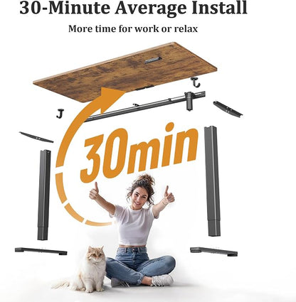 Claiks Electric Standing Desk, Adjustable Height Stand up Desk, 55x24 Inches Sit Stand Home Office Desk with Splice Board, Black Frame/Rustic Brown Top
