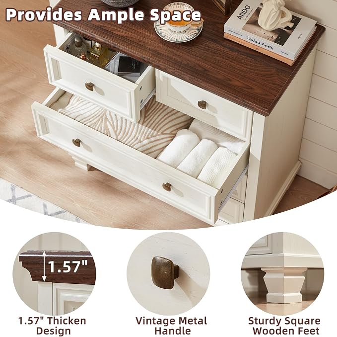 SAVOR LIFE Farmhouse Dresser and Nightstand Sets of 4 Piece, 5/6 Drawer Dresser and 2 Drawer Nightstand Set, Rustic Wood Bedroom Furniture Set for Home, Hallway,White