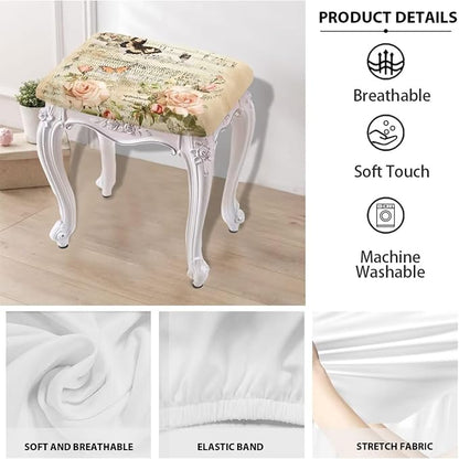 Retro Rose Butterfly Bar Stool Seat Covers Rectangle Stool Covers 2pcs Bench Covers Slipcover Rectangle Stretch Counter Height Bar Stools Slipcovers Counter Stool Covers Saddle Seat Cover