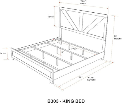 Kings Brand Furniture 3-Piece Antique Natural Bedroom Set – King Size Wood Bed Frame with 2 Nightstands