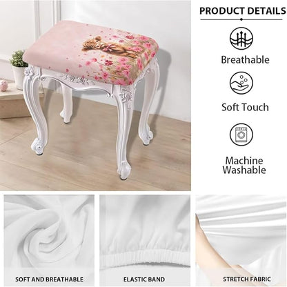 Covers for Bar Stool Seats Highland Cow Daisy Foot Stool Covers Rectangular Valentines Party Decortaion Rectangle Stool Cover Stretch Seat Covers for Bar Stool Chairs