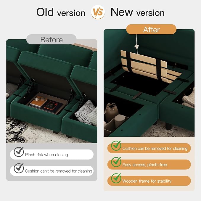 Belffin Modular Sectional Sofa with Ottomans Velvet Reversible Sleeper Sectional Sofa with Chaise Modular Sleeper Sofa Bed with Storage Seat Green