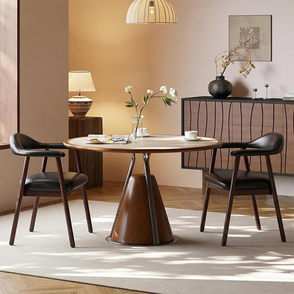 MALOL Leather Dining Chair with Armrest Set of 2, Upholstered Dining Room Chair with Curved Back and Wood Legs, Mid Century Modern Kitchen Chairs for Kitchen Dining Room,Black