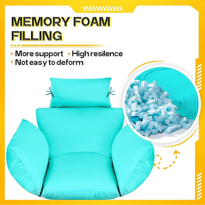 MAGIC ELEPHANT Egg Chair Cushion, Memory Foam Indoor Outdoor Hanging Egg Chair Cushion Replacement, Patio Basket Swing Cushion with Headrest (Teal)
