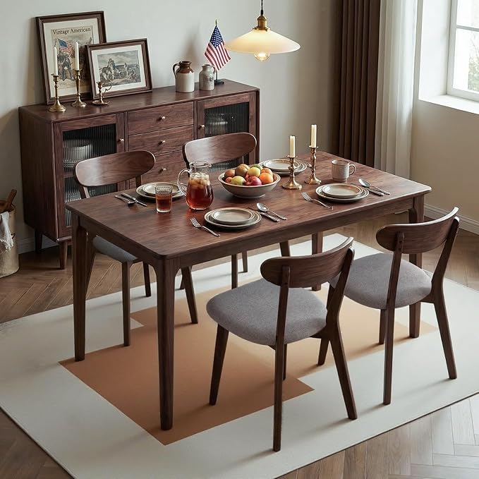 100% Solid Wood Dining Chairs,Mid Century Modern Dining Chairs with Rounded Backrest,Kitchen,Dining Room Chairs Set of 1/2/4 (4, Walnut Color Grey Upholstery)