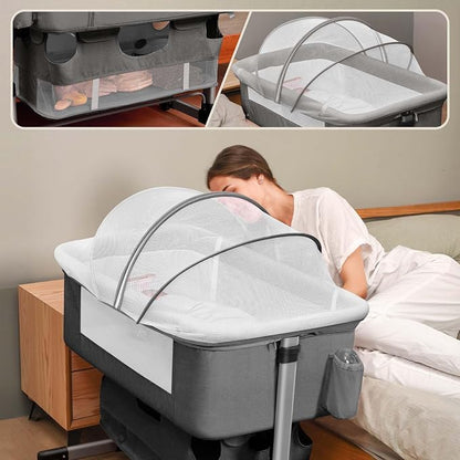 Soobaby Baby Crib Bassinet Bedside Crib Adjustable Portable Bed for Infant,co Sleeping Newborn Must Have Bed (006-Grey)