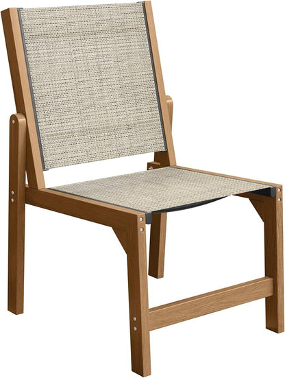 Patio Stackable Chair, HDPE Armless Outdoor Dining Chairs with Wide Seat, All-Weather Textilene Oversized Porch Chair for Garden, Poolside, Backyard, Deck | Teak