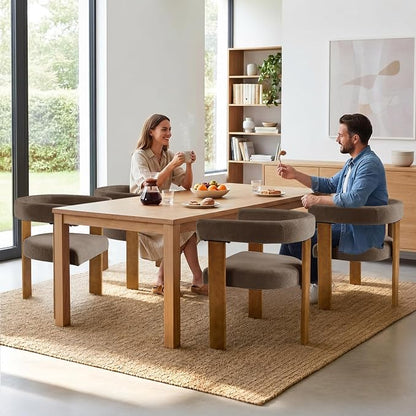 VIRRMO Boucle Dining Chair Set of 2 Terry Upholstered Dining Room Chairs Kitchen Chairs with Wood Legs Mid Century Modern Chair for Dining Room, Kitchen (Wood-Brown, 4)