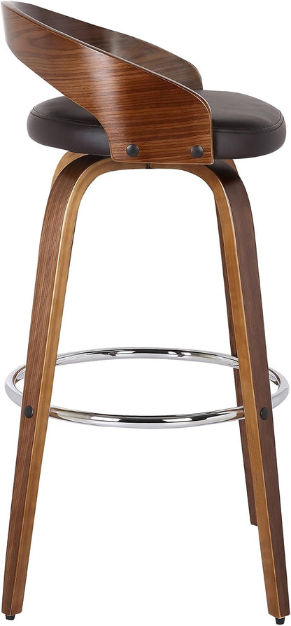 Armen Living Sonia 30" Bar Height Swivel Brown Faux Leather and Walnut Wood Bar Stool - Set of 4