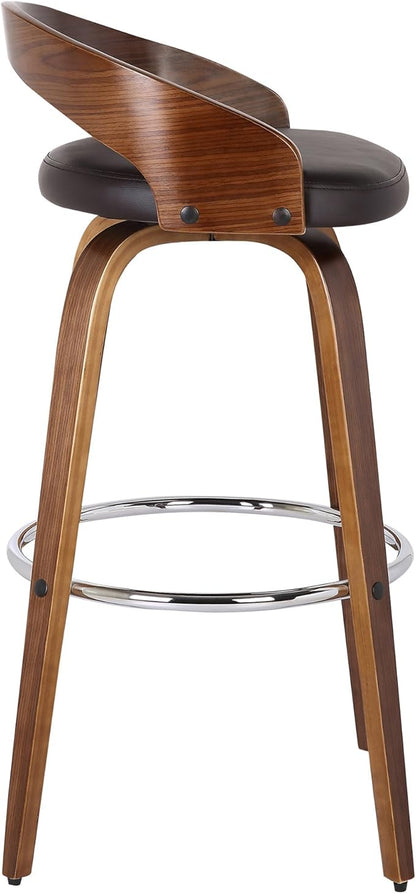 Armen Living Sonia 26" Counter Height Swivel Brown Faux Leather and Walnut Wood Bar Stool - Set of 4