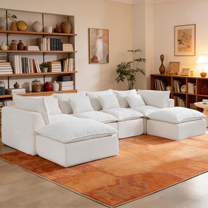 Boneless Couch Sectional Sofas Cloud Couches for Living Room | 130'' Modern Modular Cloud Sofa with Pillows and Ottoman for Bedroom