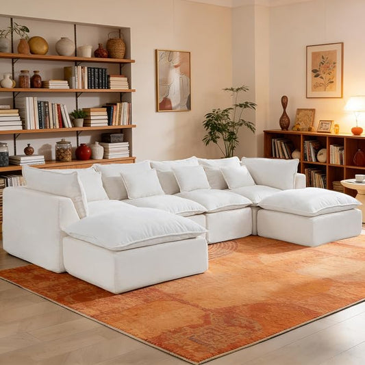 Boneless Couch Sectional Sofas Cloud Couches for Living Room | 130'' Modern Modular Cloud Sofa with Pillows and Ottoman for Bedroom