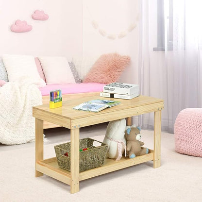 Costzon 2 in 1 Kids Activity Table w/Storage, Patented Building Block Table w/Board for Bricks Crafts Arts Draw, Children Solid Wood Play Table Desk for Preschool Toddler Boy & Girl Gift, Natural