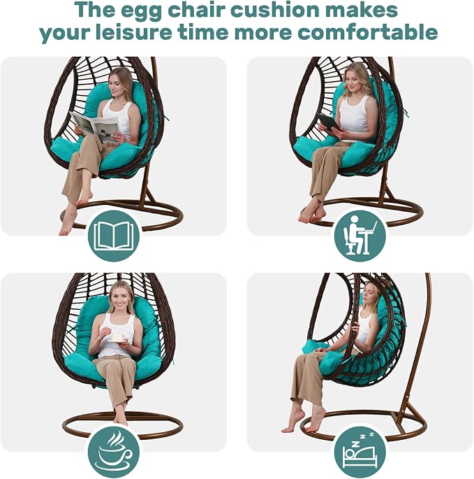 idee-home Egg Chair Cushion Replacement, Hanging Chair Cushion Outdoor | Cushions with Waterproof Cover for Wicker Patio Hammock Swing, Blue (Swing Not Included)