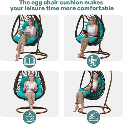 idee-home Egg Chair Cushion Replacement, Hanging Chair Cushion Outdoor | Cushions with Waterproof Cover for Wicker Patio Hammock Swing, Blue (Swing Not Included)