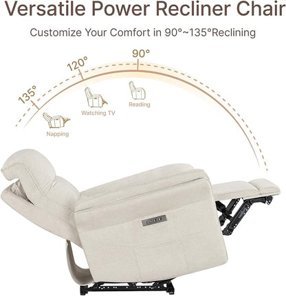 KISLOT Power Recliner Chair with Adjustable Headrest and Footrest, Dual Motor Fabric Reclining Chair with USB/Type-C Charging, Zero Gravity Modern Electric Recliner for Nursery Living Room Bedroom