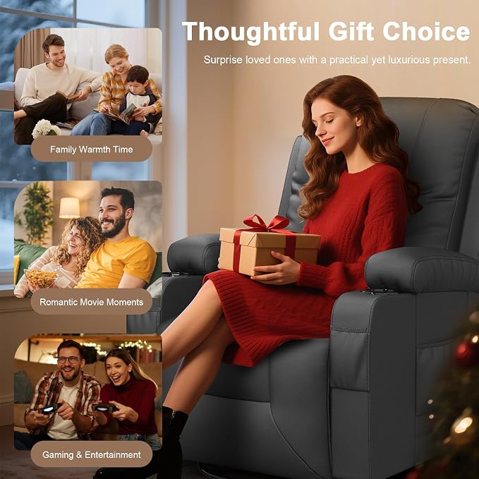 YONISEE Living Room Furniture Set, Loveseat Recliner 2 Seater and 360° Swivel Recliner Chair with Massage, Luxury Reclining Sofa 2PC Set for Living Room (2+1, Dark Gray)
